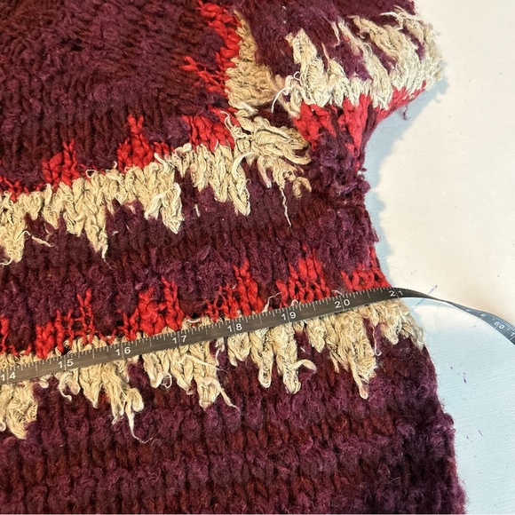 Free People Fuzzy Fair Isle Knitted Wool Sweater Gorpcore Winter Burgundy XS - Picture 10 of 10